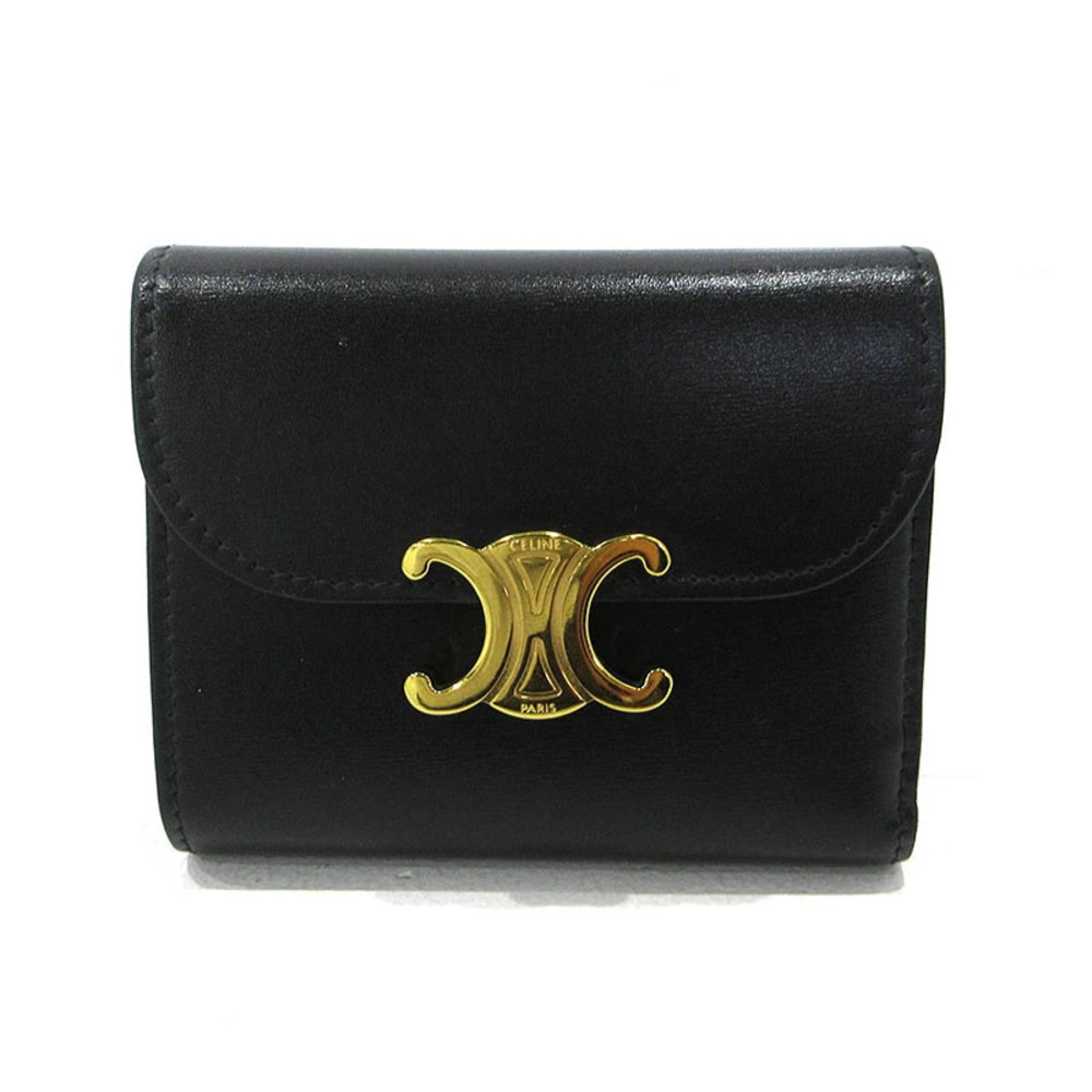 Celine Triomphe Flap Wallet Tri fold Black